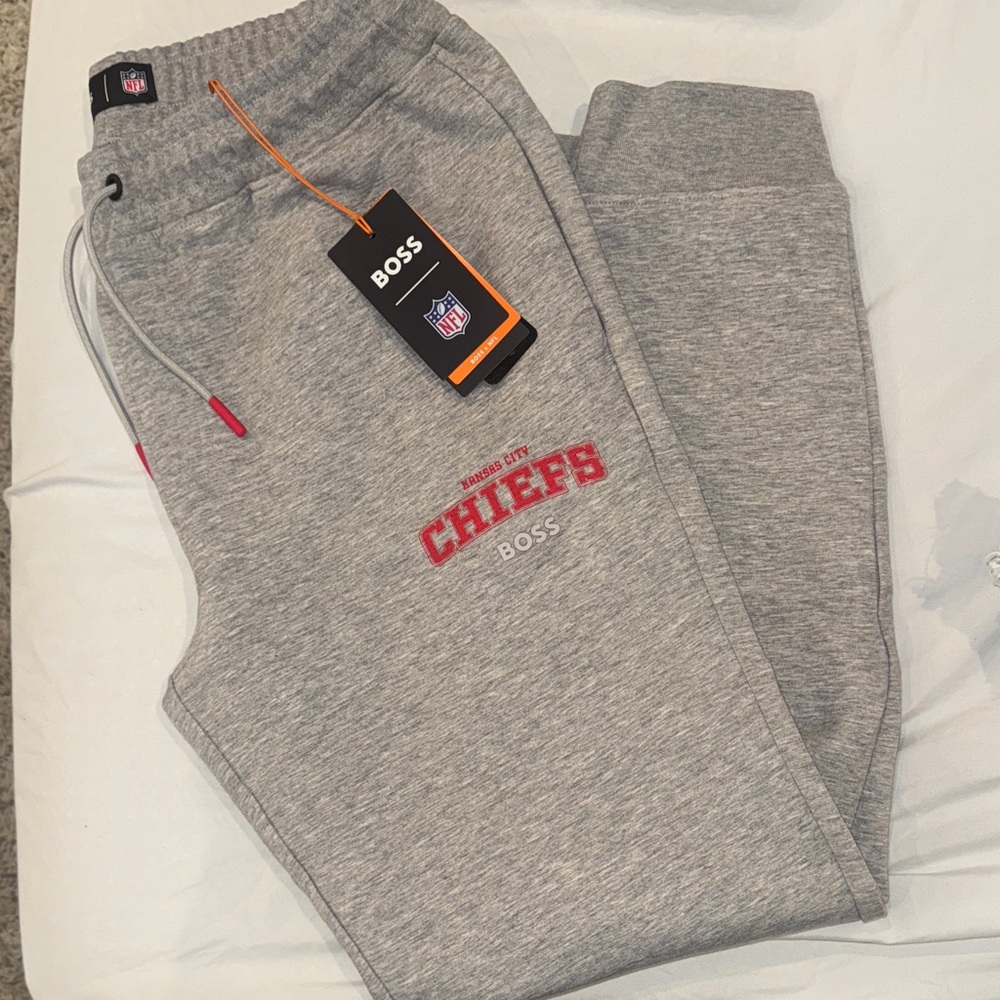 Hugo Boss x NFL Chiefs Gray Sweatpants with Red Chiefs Logo